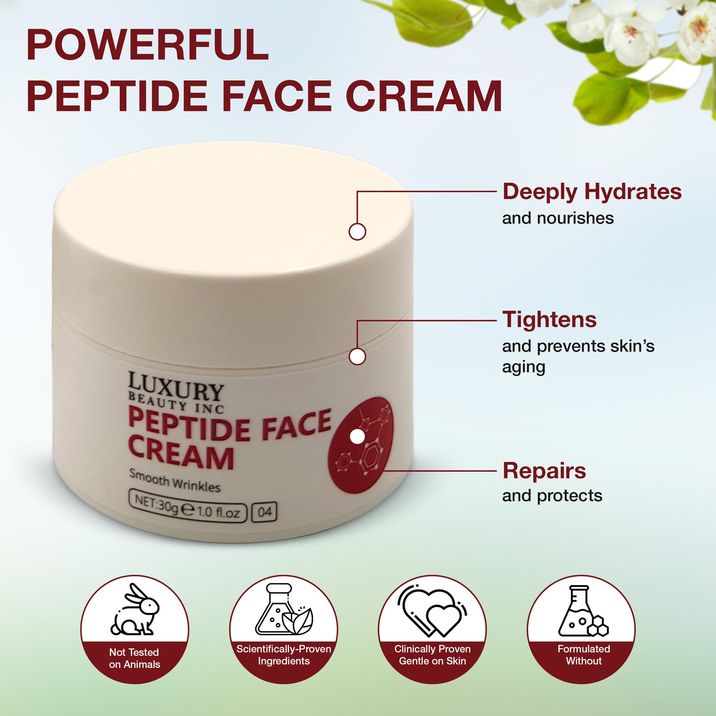 Luxury Beauty Inc Peptide Face Cream Moisturizer for Skin Care: Collagen-Based Anti-Aging Firming Formula to Smooth Wrinkles, Reduce Dark Spots and Fade Fine Lines.