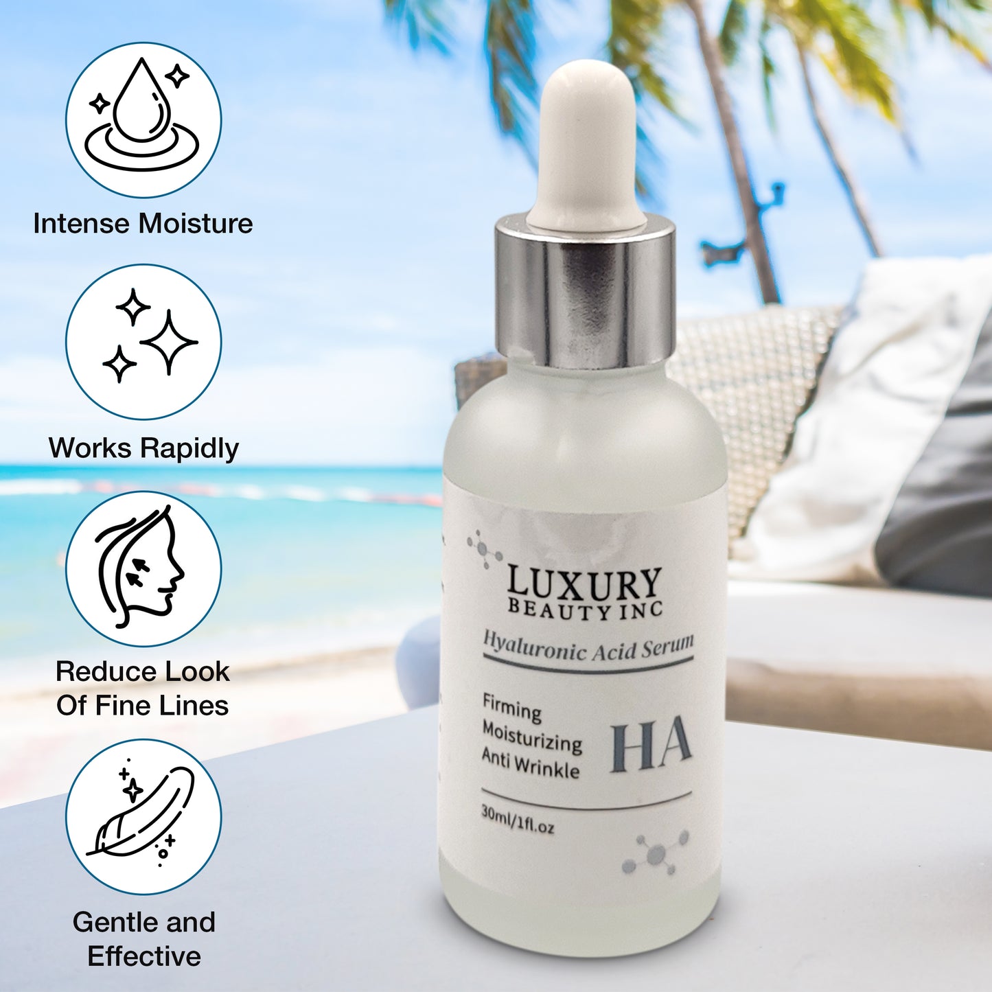 Luxury Beauty Inc Hyaluronic Acid Anti-Aging Face Serum Moisturizer - Firming, Tightening, Anti-Wrinkle Skin Care for Dark Spot Correcting, Age Spots Repairing and Deep Hydration.