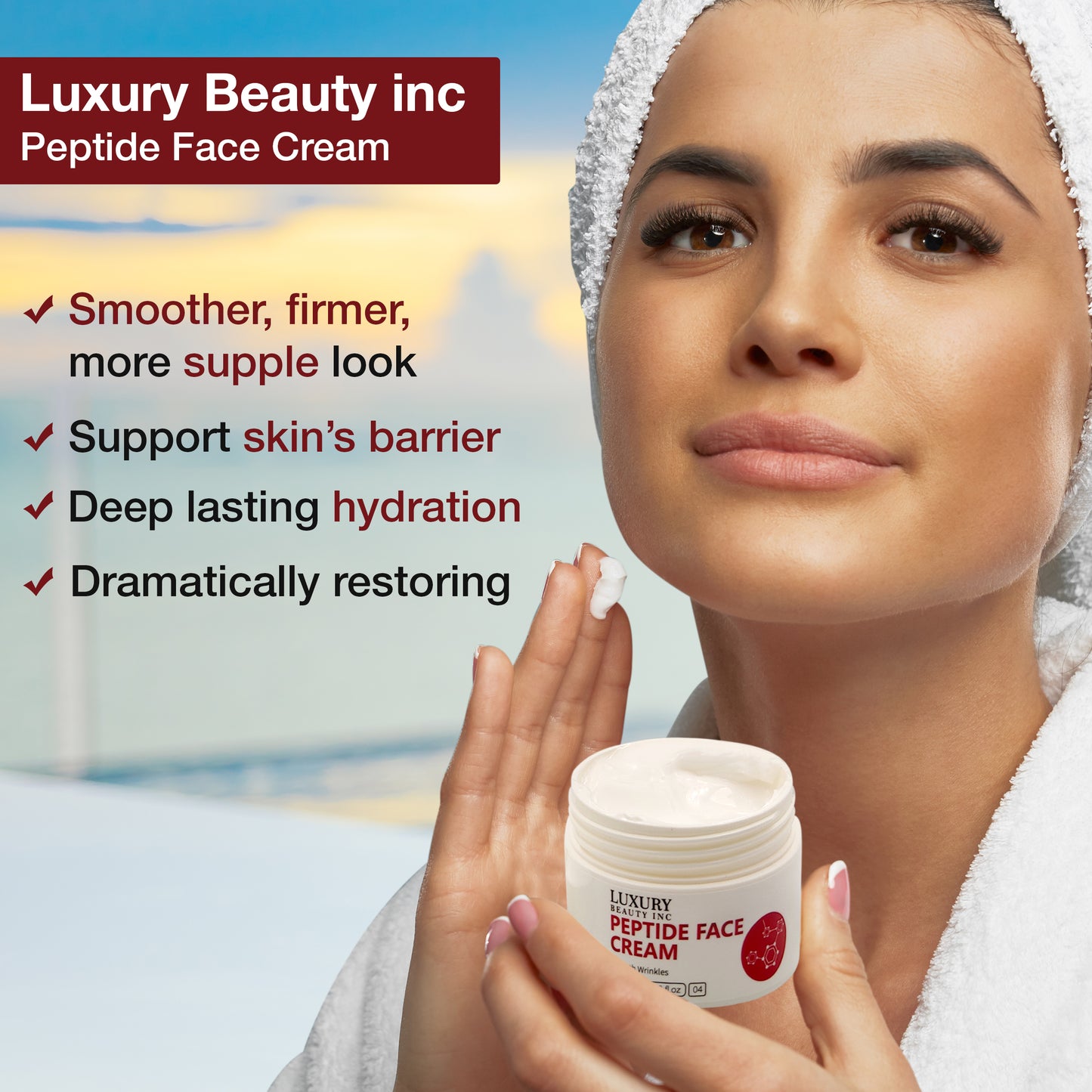 Luxury Beauty Inc Peptide Face Cream Moisturizer for Skin Care: Collagen-Based Anti-Aging Firming Formula to Smooth Wrinkles, Reduce Dark Spots and Fade Fine Lines.