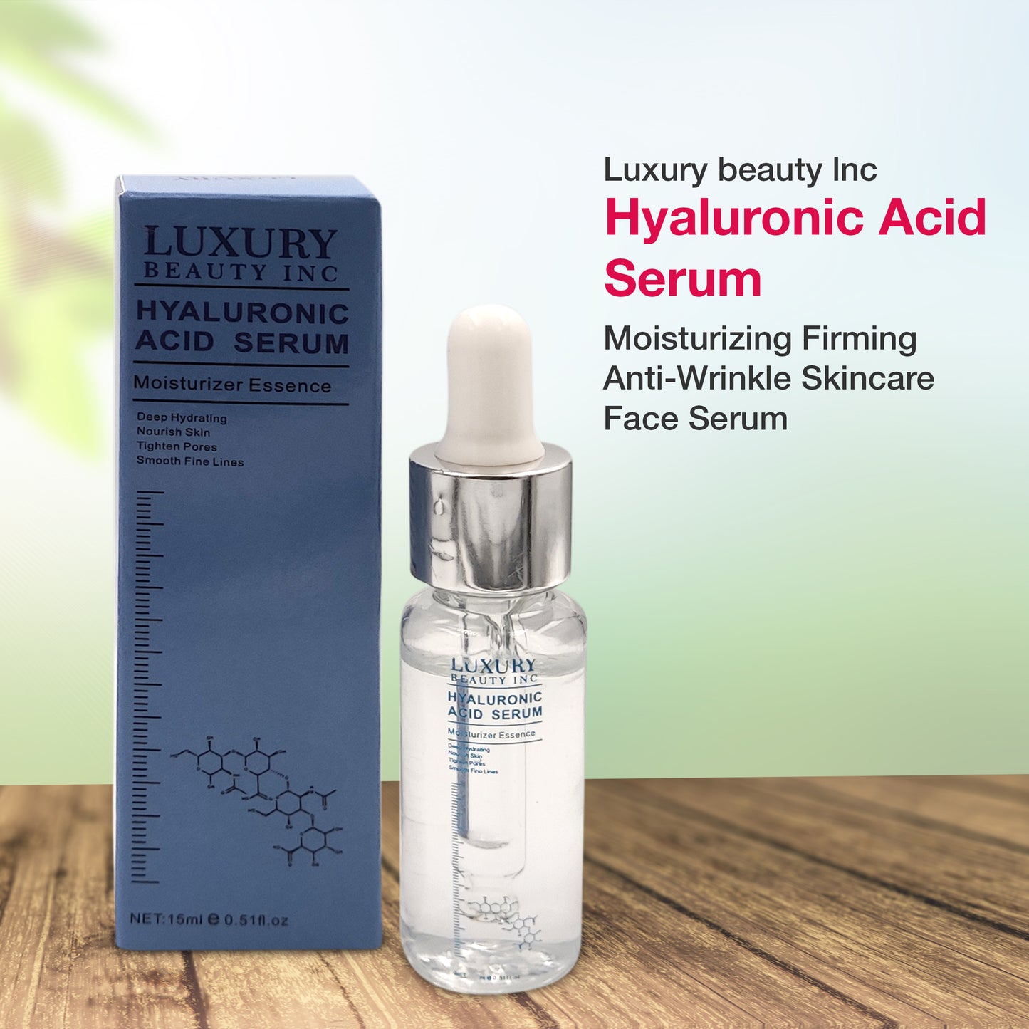 Luxury Beauty Inc 4D Hyaluronic Acid Facial Serum: Anti-Aging Moisturizer & Skin Care Solution to Reduce Eye Bags, Dark Spots & Fine Lines, Tightening Sagging Skin and Firming Wrinkles.