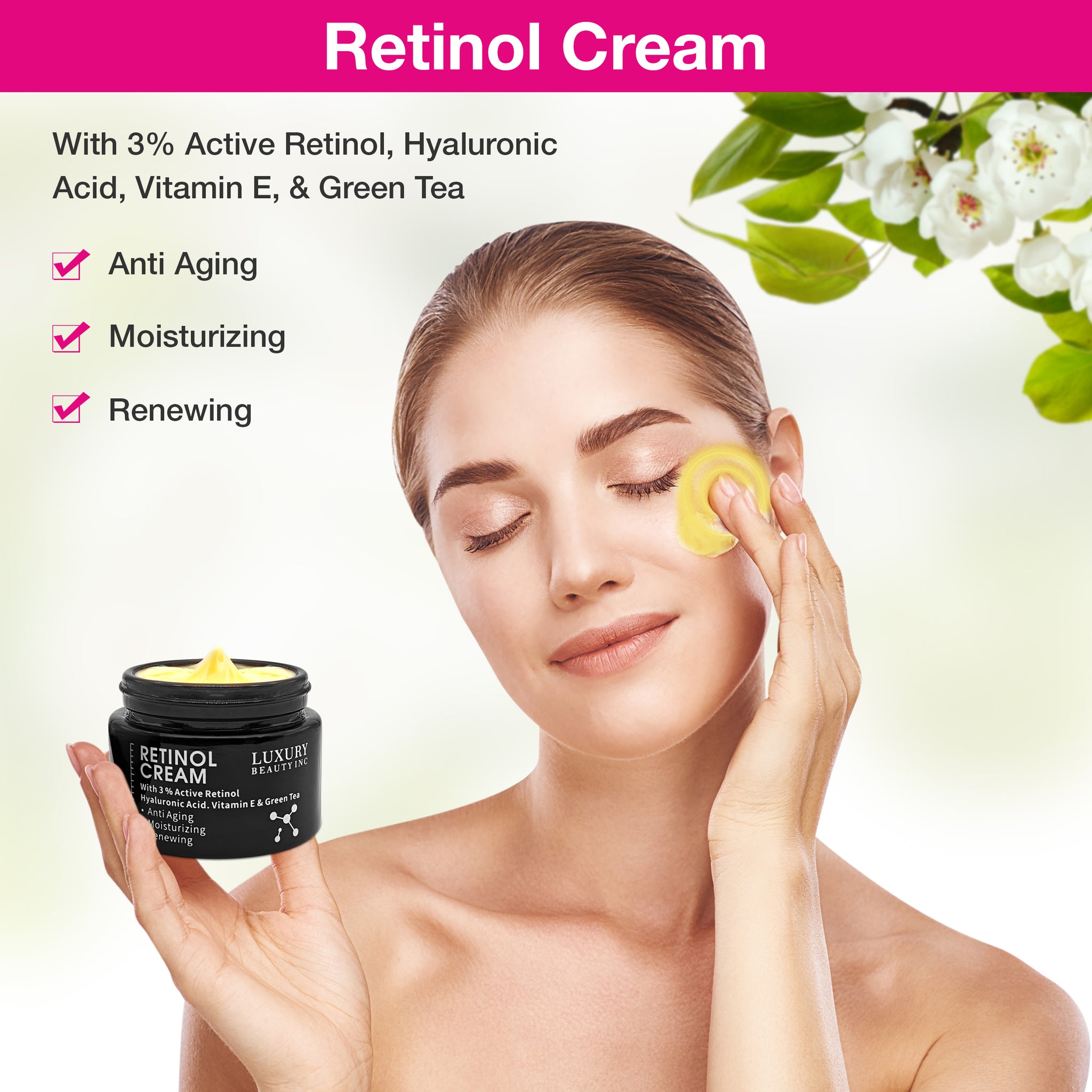 Luxury Beauty Inc Retinol Cream 3% Active Retinol Hyaluronic Acid Vita