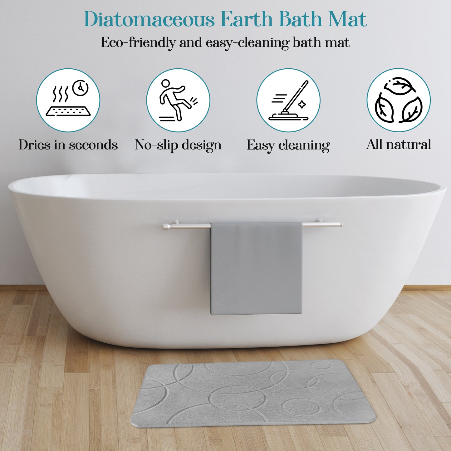 Stone Bath Mat - Diatomaceous Earth Shower Mat & Sink Caddy Set - Non-Slip Super Absorbent Quick Drying Bathroom Floor Mat - Premium Diatomite Stone - Elegant and Durable