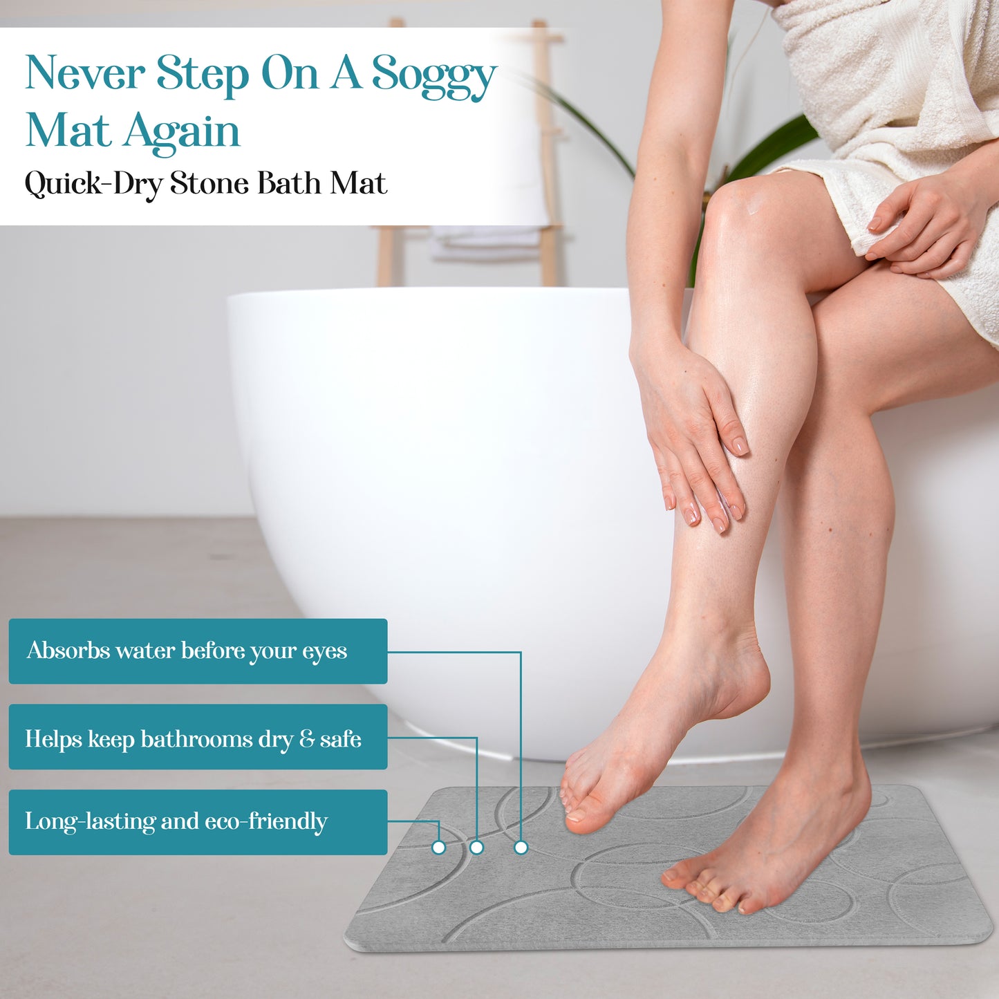 Stone Bath Mat - Diatomaceous Earth Shower Mat & Sink Caddy Set - Non-Slip Super Absorbent Quick Drying Bathroom Floor Mat - Premium Diatomite Stone - Elegant and Durable