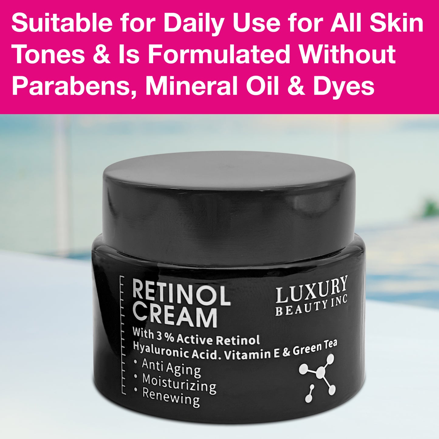 Luxury Beauty Inc Retinol Cream 3% Active Retinol Hyaluronic Acid Vitamin E Green Tea Anti-Aging Moisturizing Renewing Skincare Collagen Vitamin C Face Cream for Dark Spots, Repair Skin & Anti-Aging